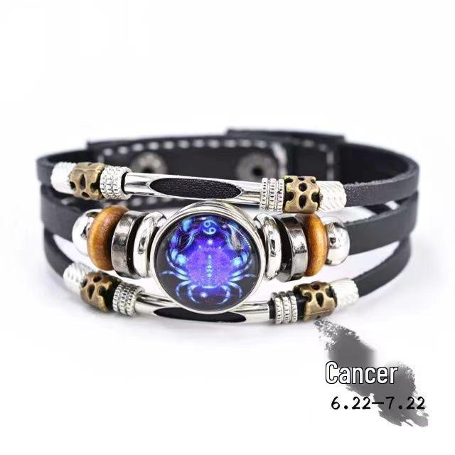 

Ретро Світний Зодіакальний Шкіряний Браслет для Чоловіків та Жінок - Ручна Робота, Парні Прикраси