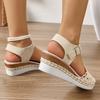 Sandales compensées espadrilles ajourées pour femmes Été 2025 Bout ouvert Sangle de cheville Sandales à plateforme Femme Semelle épaisse Chaussures de plage décontractées