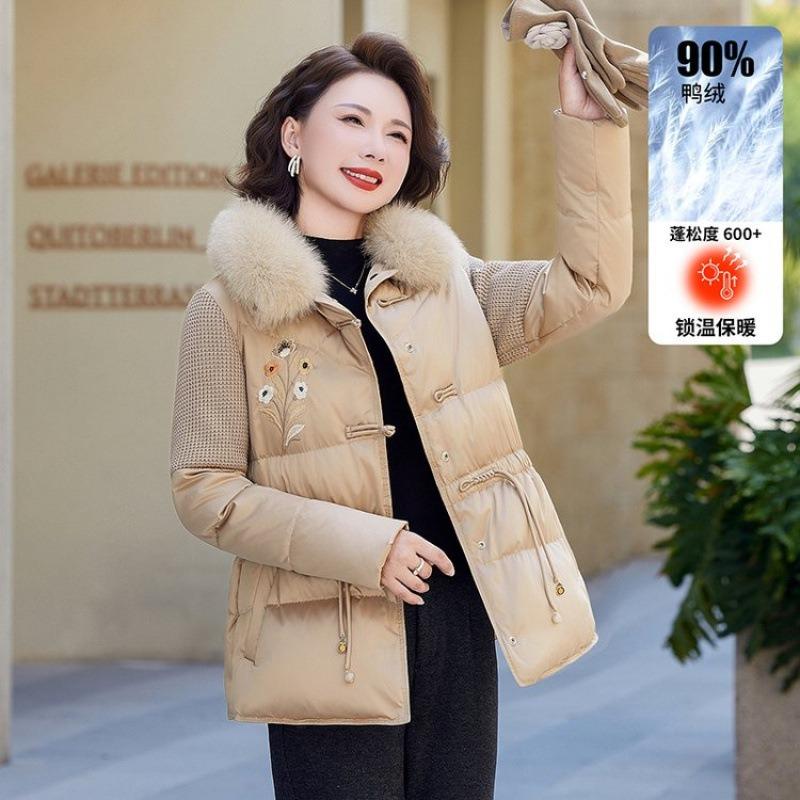 Winter duck down embroidered warm top wide too women's down jacket