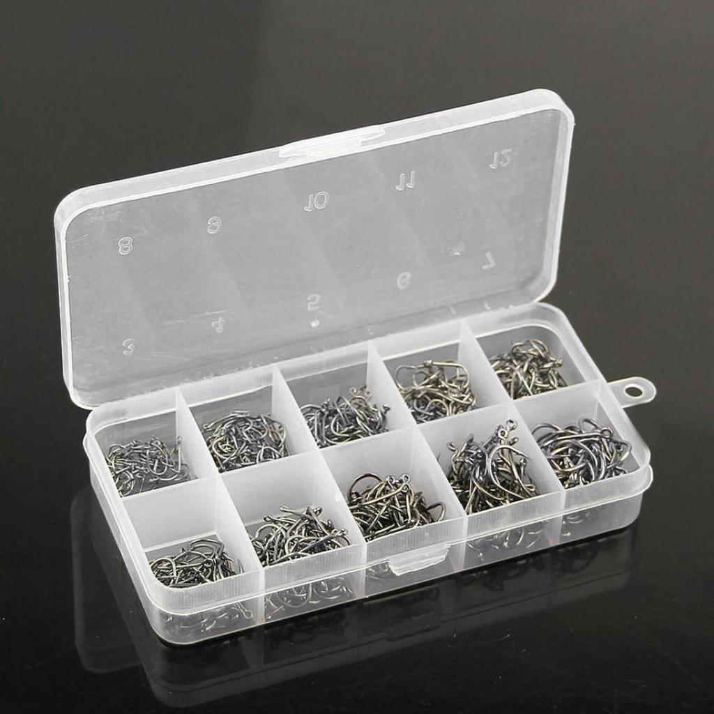 500Pcs 10 Sizes Assorted Sharpened Fishing Hooks Lures Baits with Tackle Box