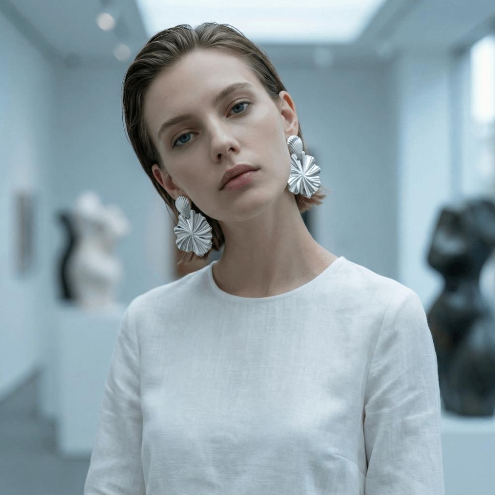 Wrinkle Lotus Leaf Earrings Zinc Zinc Alloy Pendant Earrings Elegant Geometric Drop Earrings  Wedding