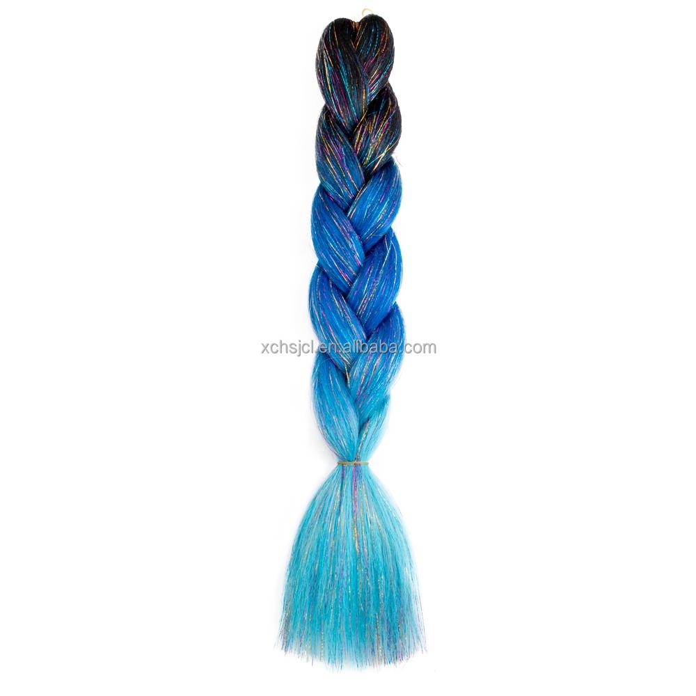 Customized Soft Heat Resistant Fiber Festival Ombre Pure 2 3 4 5 Tone Color Tinsel Glitter Jumbo Braiids