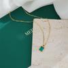 Glacier Blue-Green Diamond Square Necklace with 18K Gold-Plated Titanium Steel Clavicle Chain