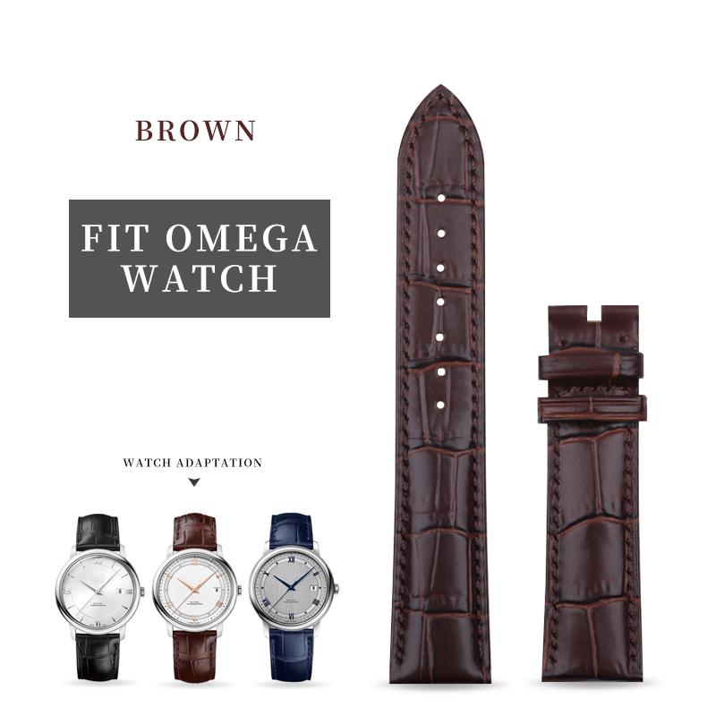 20mm Soft Quality Calfskin Genuine Bamboo Grain Italian Leather Watchband For Omega Strap Seamaster Speedmaster 300 DeVille Belt 20-18mm&Without Buckle