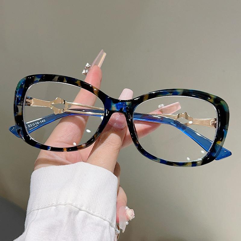 Metal Hollow-out Frame Anti Blue Light Cat Eye Eyeglasses Men Women Fashion Splicing Color Large Frame Street Photography Glasses
