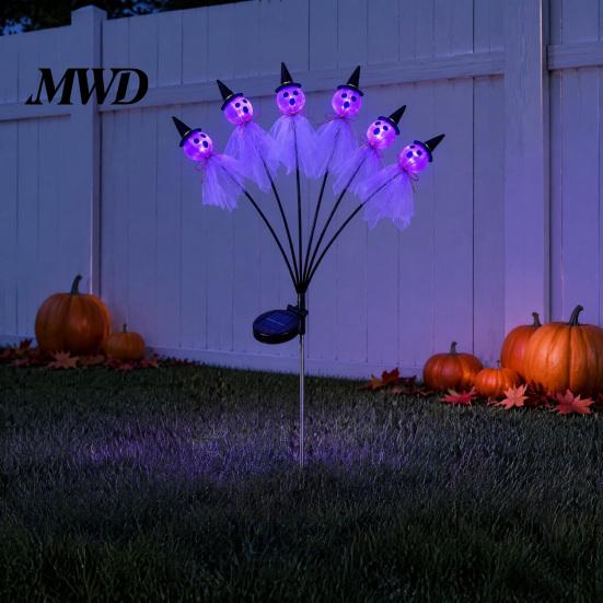 Spooky Lawn Path Lighting Halloween Swaying Ghost Outdoor Decorations, Solar Powered Stake Light, 6 LEDs Decorative Garden Stakes Pathway Lights,