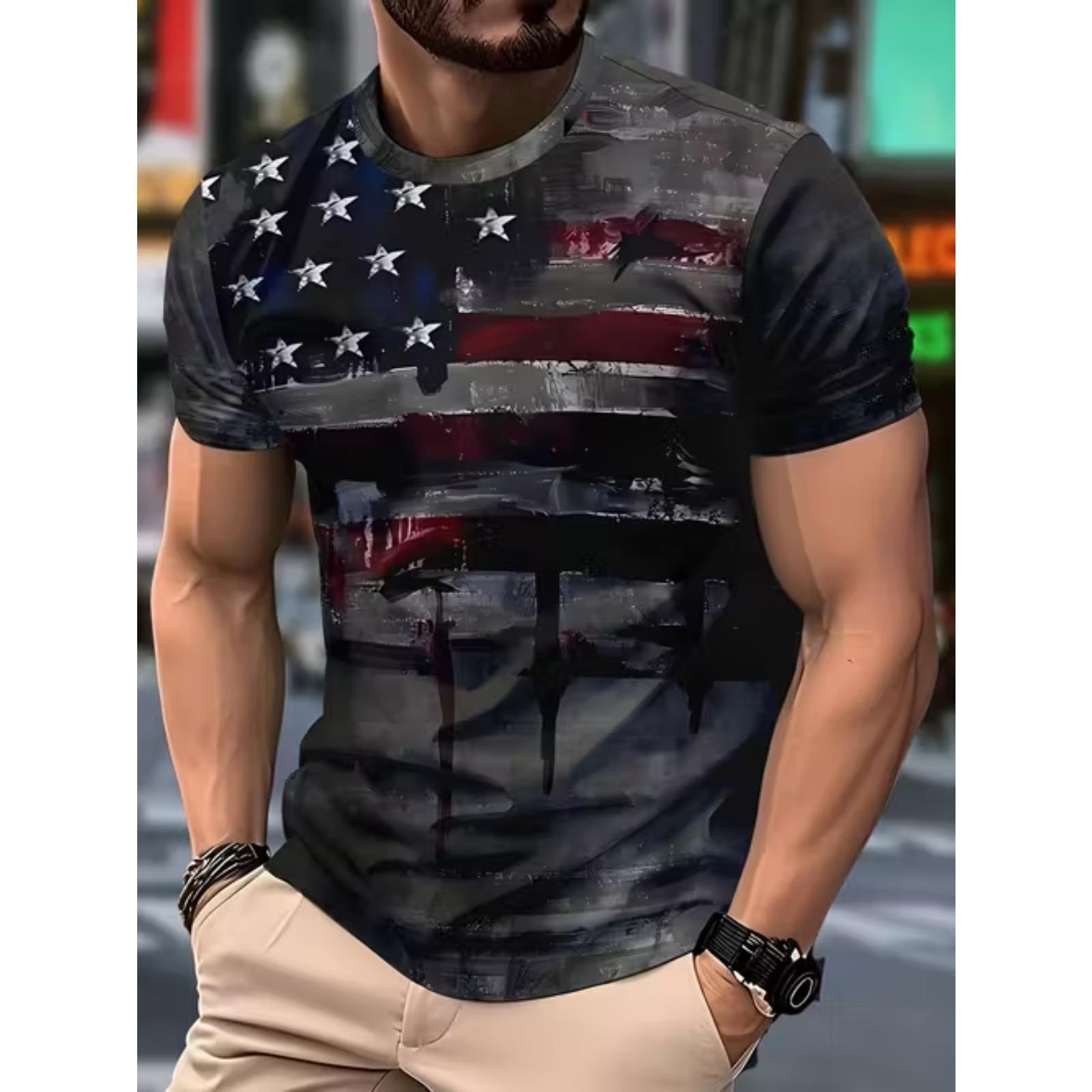 New Summer Men s Fashion T-shirt Personality Geometric Pattern Printed Men s T-shirt Top XS