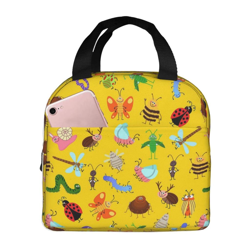 Cartoon Insect Bug Pattern Insulated Lunch Bag for Women Office Cooler Thermal Food Box Tote Portable Lunch Boxes Container
