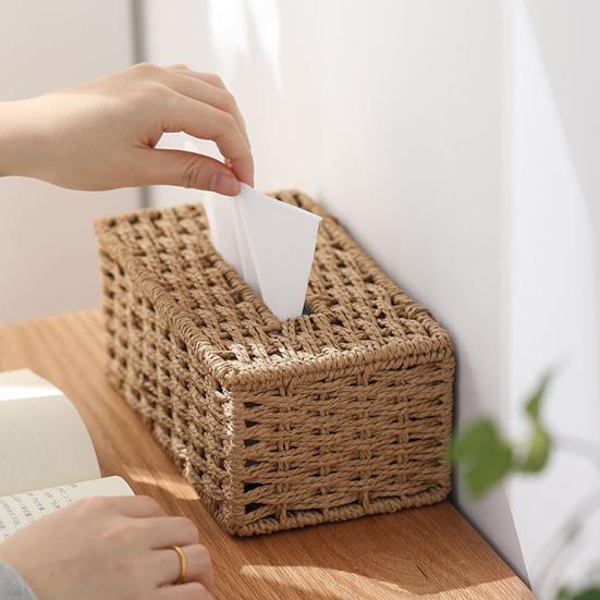 Wicker Tissue Box, Rectangular Decorative Tissue Holder, Increase Capacity Facial Tissue Holder, for Bathroom Living Room Car