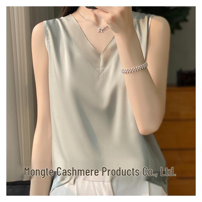 

High-End Satin V-Neck Sleeveless Camisole for Women XXL (60-65 kg)
