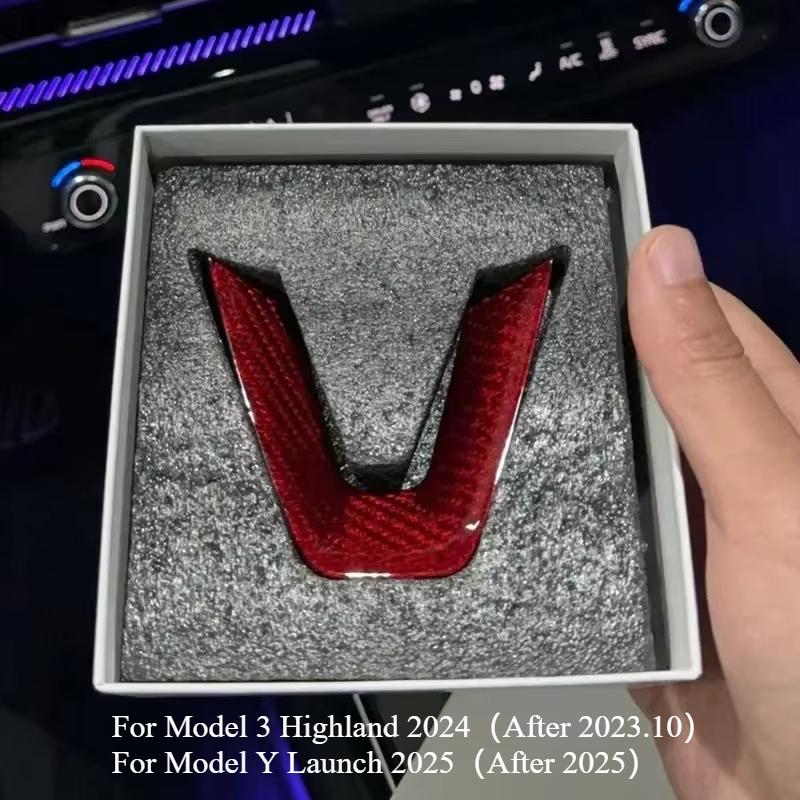 For Tesla Model Y Launch 2025 Real Carbon Fiber Steering Wheel Patch Decorative Sticker New Model3 Highland Modified Accessories