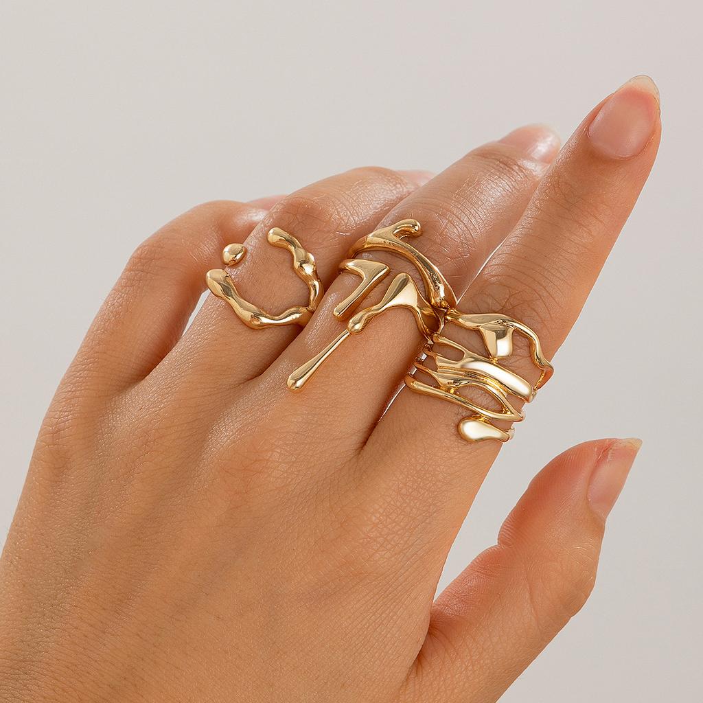 European and American Design Sense Liquid Lava Open Ring Set Women's Irregular Smooth Hollow Ring Rings