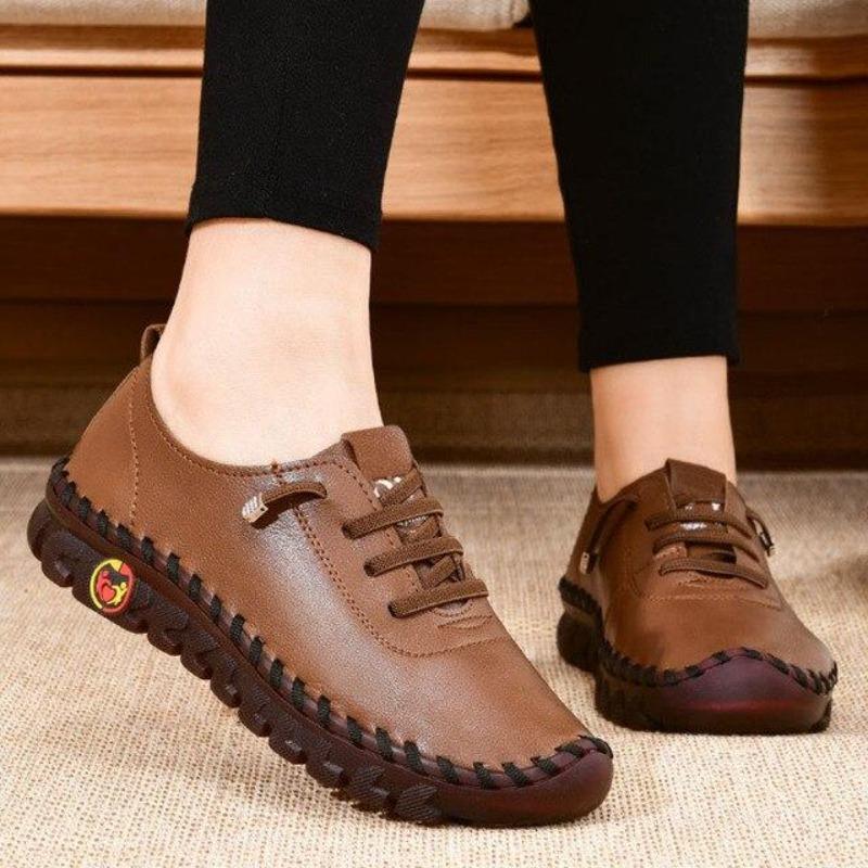 New Spring Womens Casual Platform Leather Loafers Lace Up Slip on Flats Mom Shoes