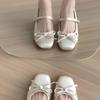 Fashion Small Inside Heightened Apricot Bow High Heel Mary Jane Shoes Women's New Square Toe Block Heel Single Shoes