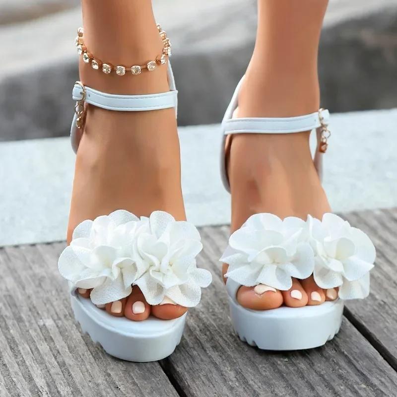 

Fashion Ladies Shoes Summer Plus Size Women s Sandals Outdoor Floral High Chunky Heel Buckle Strap Versatile Party Dress Heeled Sandals 36