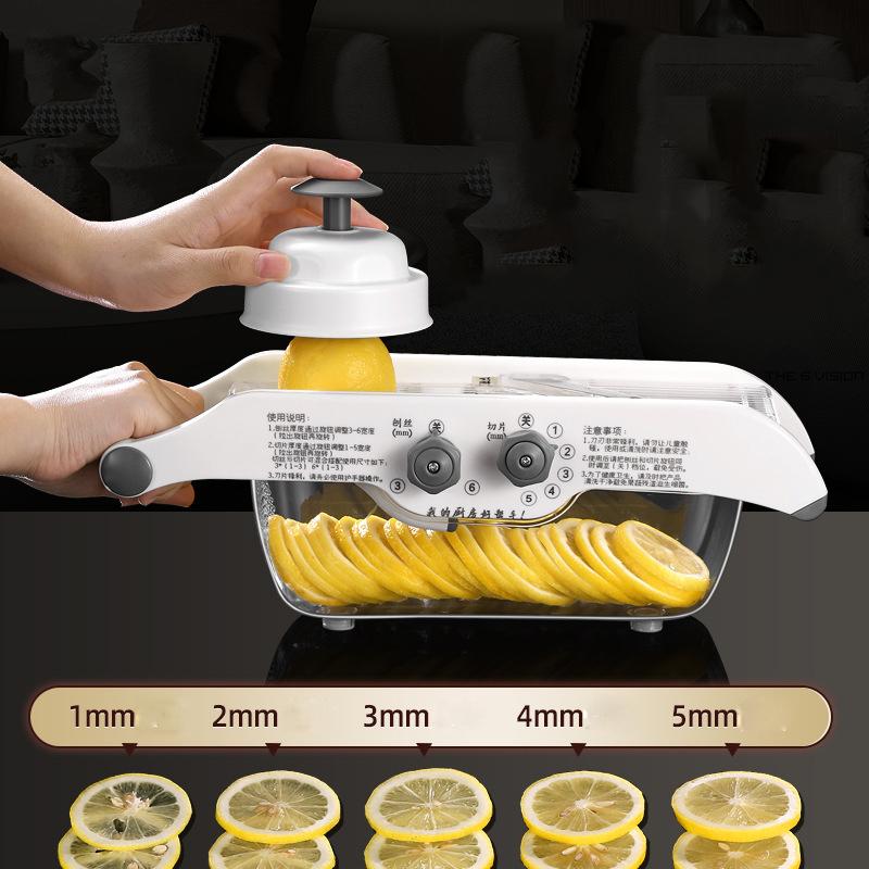 Adjustable Vegetable Chopper with Basket Multifunctional Manual Lemon Fruit Potato Carrot Slicer Kitchen Cutting Accessories