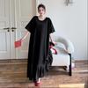 Short sleeve Plus size Cotton vintage black new in dresses for women casual loose long summer dress