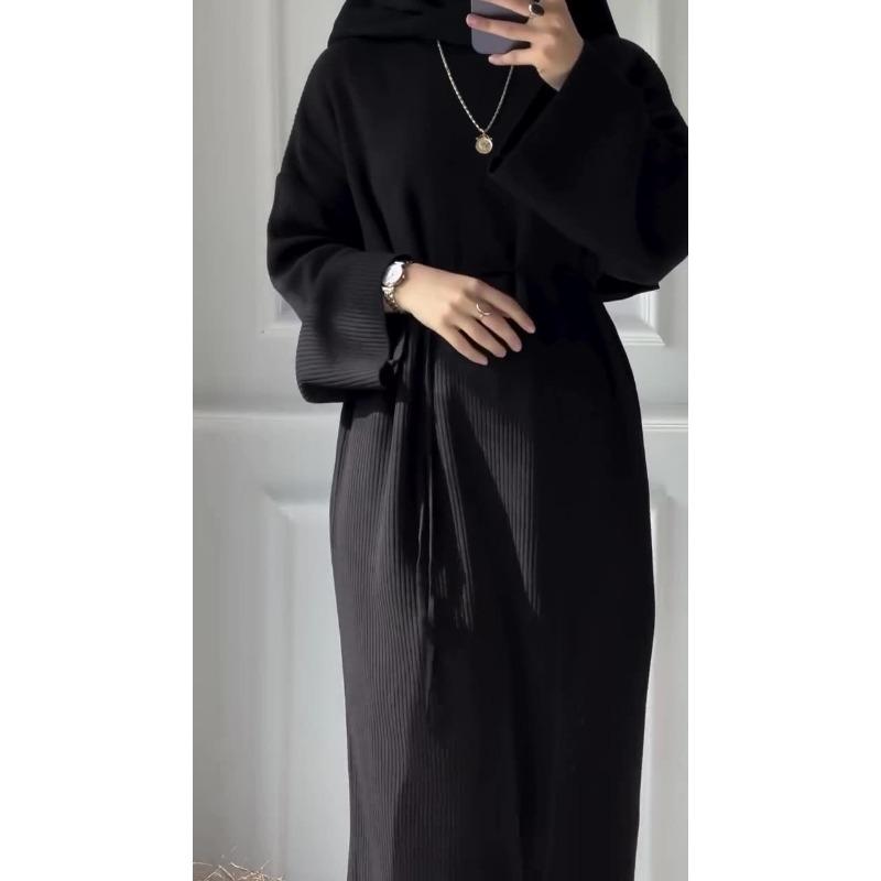 

Женское платье больших размеров, новое осеннее, свободное, повседневное, с завязками, круглым вырезом и длинными рукавами XXL