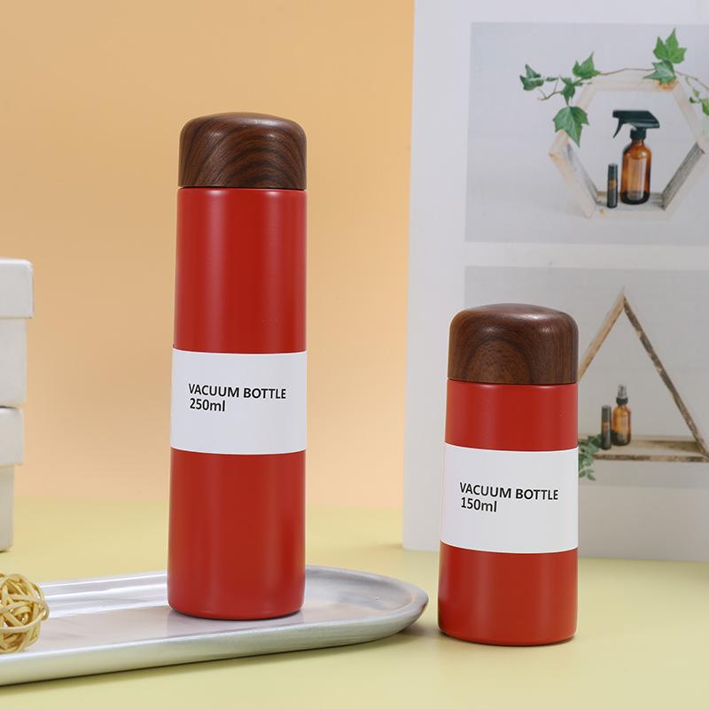 

New Unique Wood Grain Cover Pocket Cup Girl Student Mini Accompanying Cup Simple Steel Thermos Cup Durable Durable 150ml