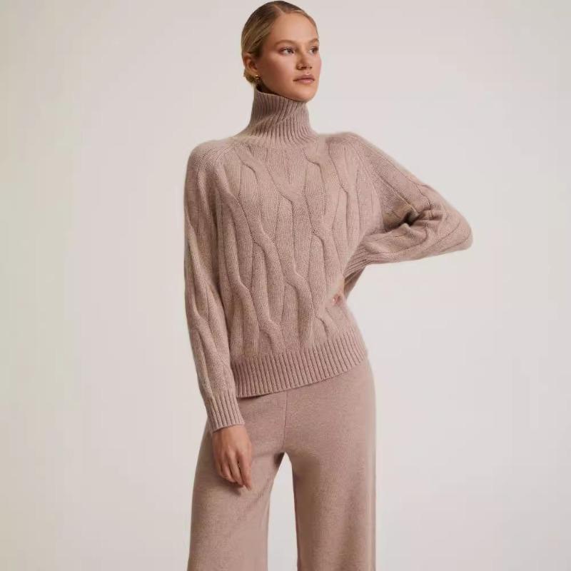 Women's Fall and Winter Long-sleeved Turtleneck Loose Casual Sweater Set
