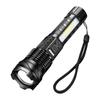 Cross-border Aluminum Flashlight with COB Warning Light & Telescopic Zoom