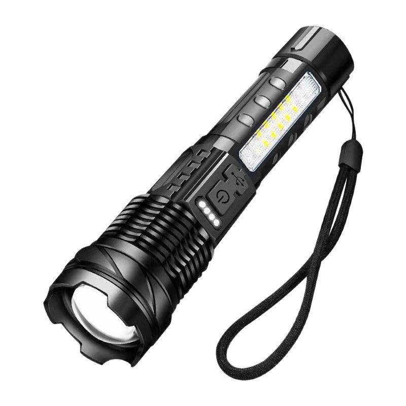 Cross-border Aluminum Flashlight with COB Warning Light & Telescopic Zoom