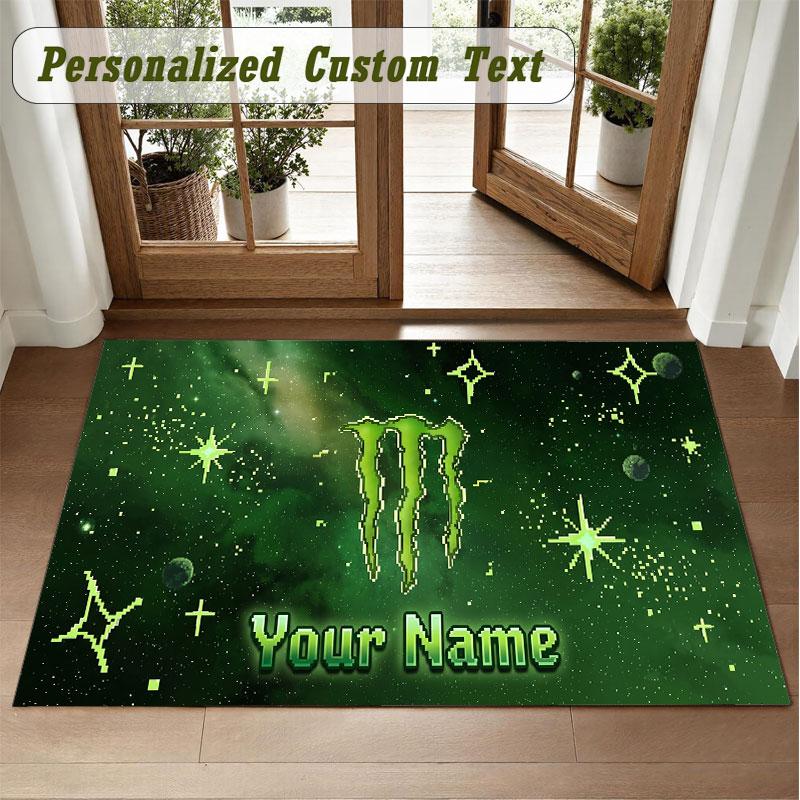 Kristall Samt Quadratischer Teppich Benutzerdefinierter NameMonster Energy Muster Rutschfest Zuhause Boden Dekor Teppich