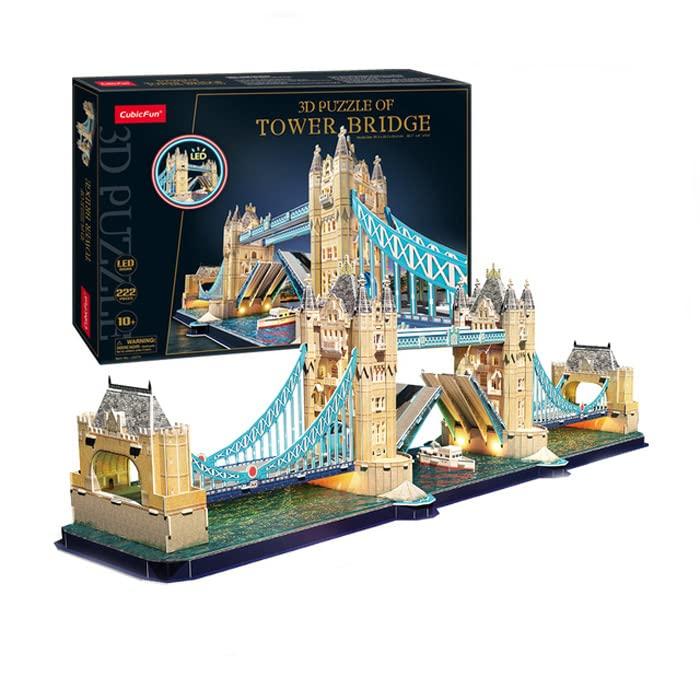 ASSYME Cubic Fan 3D Puzzle Craft Kit, Tower Bridge (with LEDs), L531h, No Glue or Tools Required