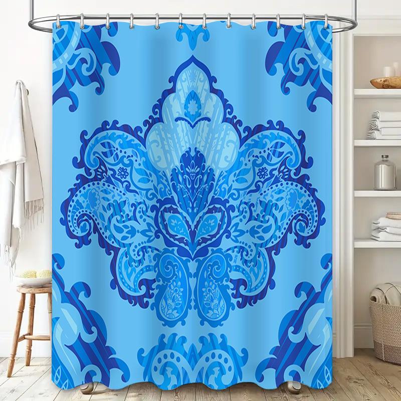 Blue Floral Bath Shower Curtain Waterproof Fabric Home Decor for Bathroom Kitchen Printed Waterfall Design