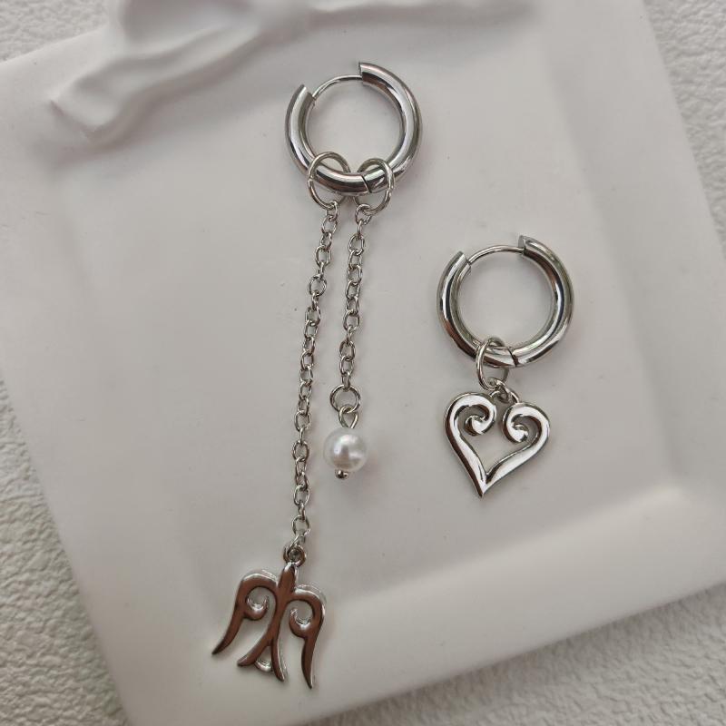 Fashion Heart Star Pendant Asymmetrical Earrings For Women Simple Geometric Circular Ear Buckle Jewelry Accessories Gift