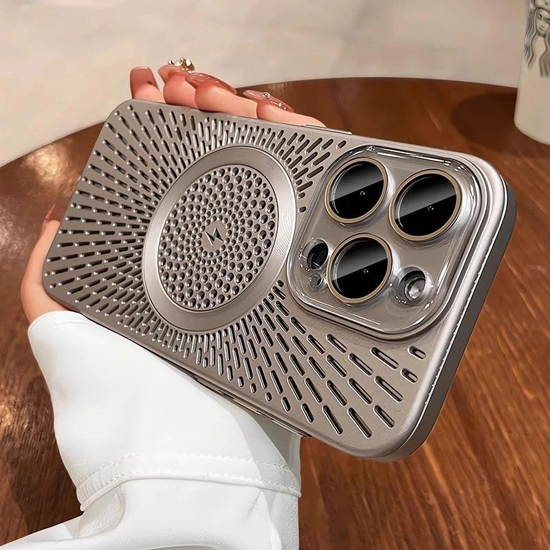 Magnetic Heat Dissipation For Magsafe Slim PC Case For iPhone 16 Plus 15 14 13 12 Pro Max Wireless Charger Titanium Lens Cover