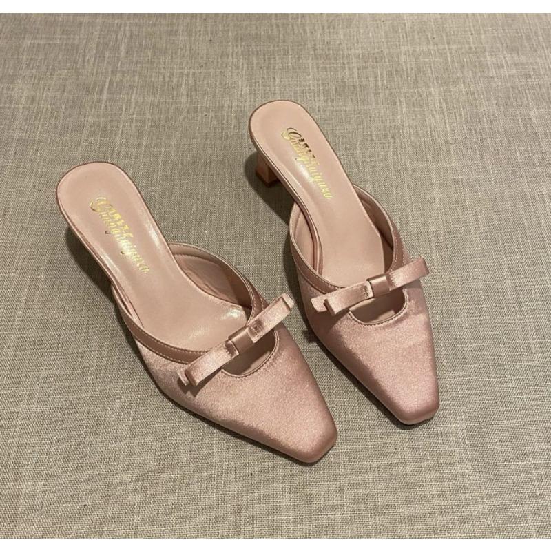 Fashion New Designer Spring High Heel Pumps Women Mules Slippers Fashion Shallow Slip on Shoes Ladies Casual Outdoor Sandalias