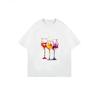 Tricou Alb cu Mânecă Scurtă cu Imprimeu Colorat Pahar de Vin Pentru Ținută Casual