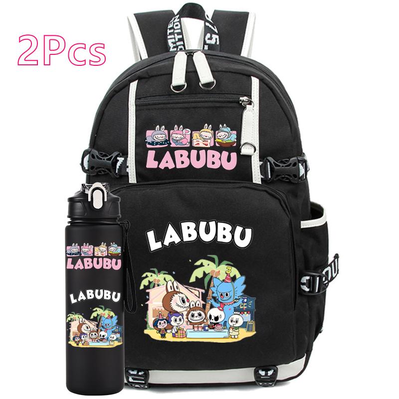2Pcs/set Cartoon Printed Backpack with Water Bottle Student Boy Girl Large Capacity Schoolbag Women Travel Bag Kid Gift