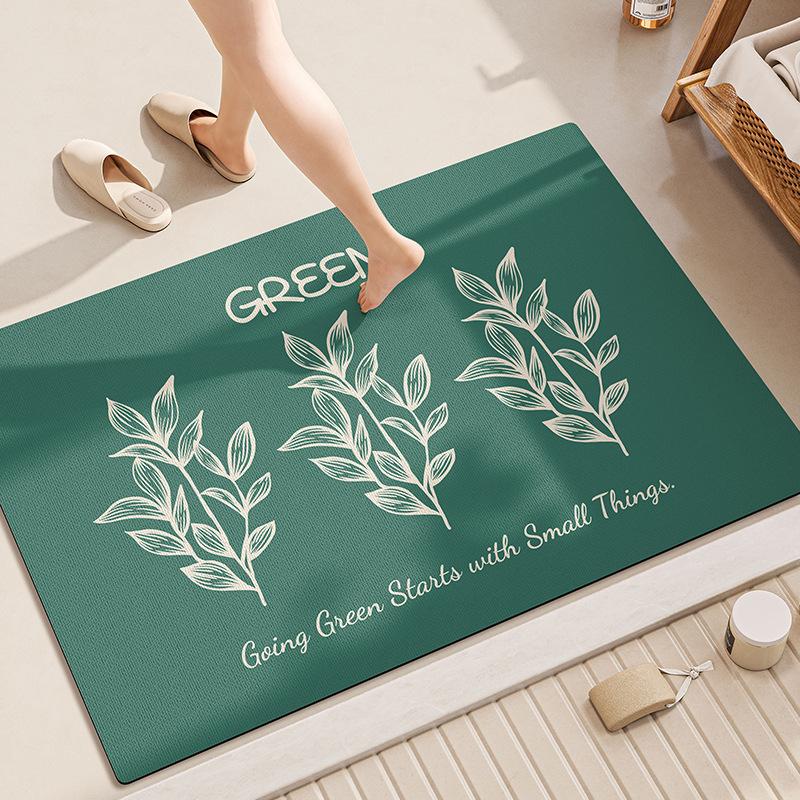 

Fresh Green Plant Soft Diatom Mud Water Absorption Floor Mat Shower Room Bathroom Sink Household Wear-resistant Non-slip Door Mat 40 * 60Cm