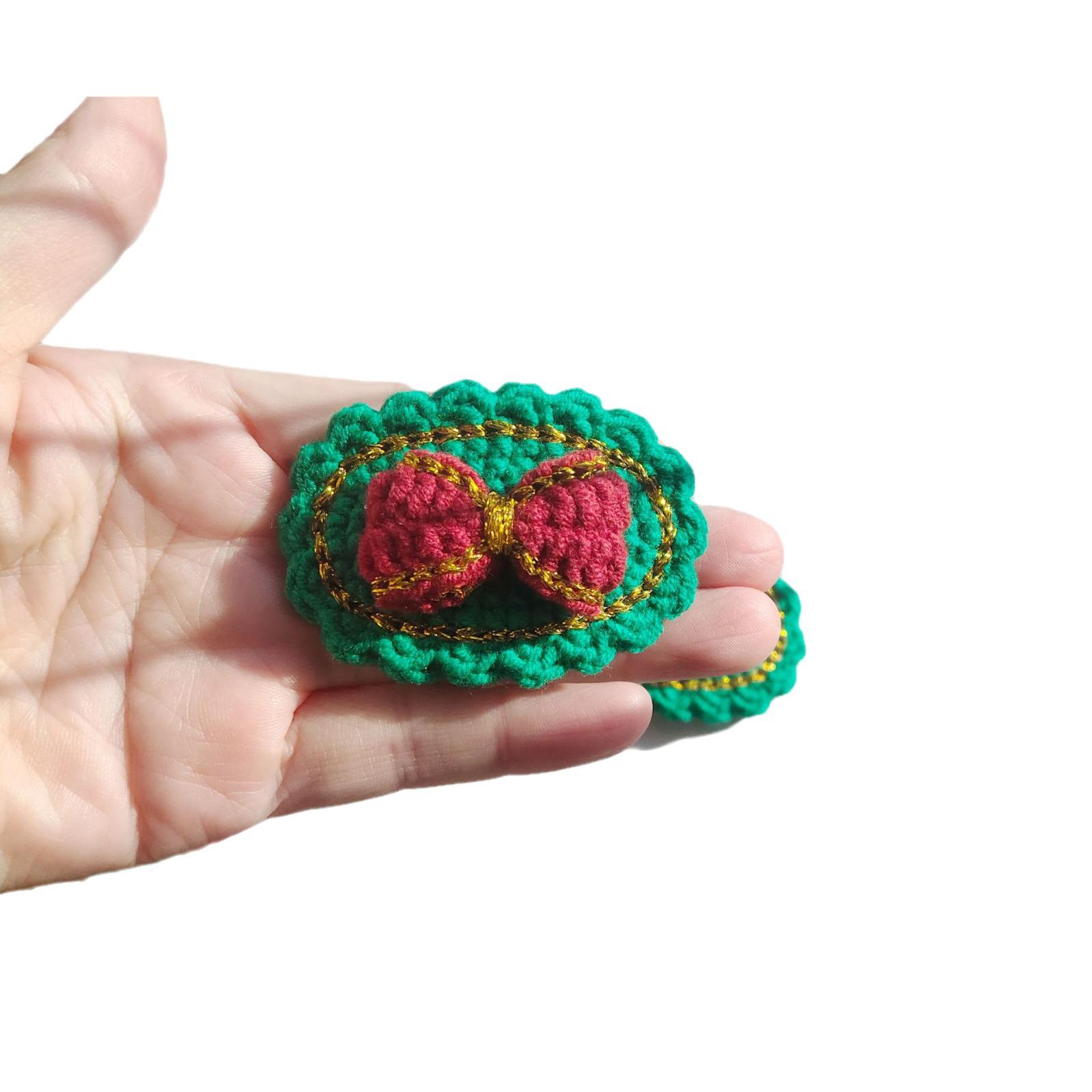 

Hand-Knitted Wool Bow Hair Clip - Korean Christmas Style Green Bow