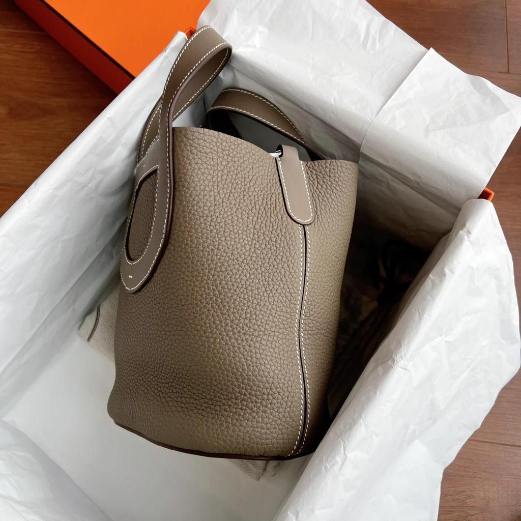 Luxury Women's Cowhide Basket Bucket Bag