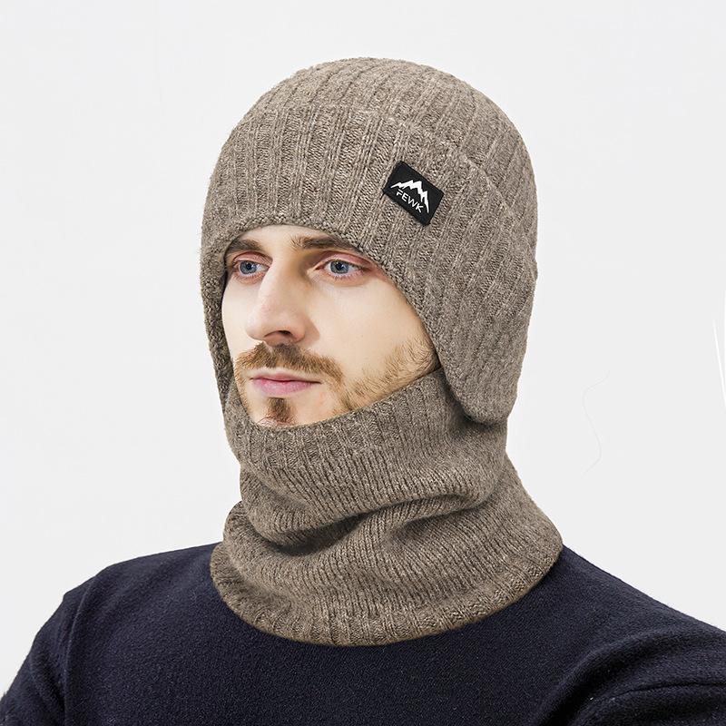 Winter Plush Knitted Cap Two-Piece Men's Outdoor Cold-Proof Warm Ear Protection Wool Cap