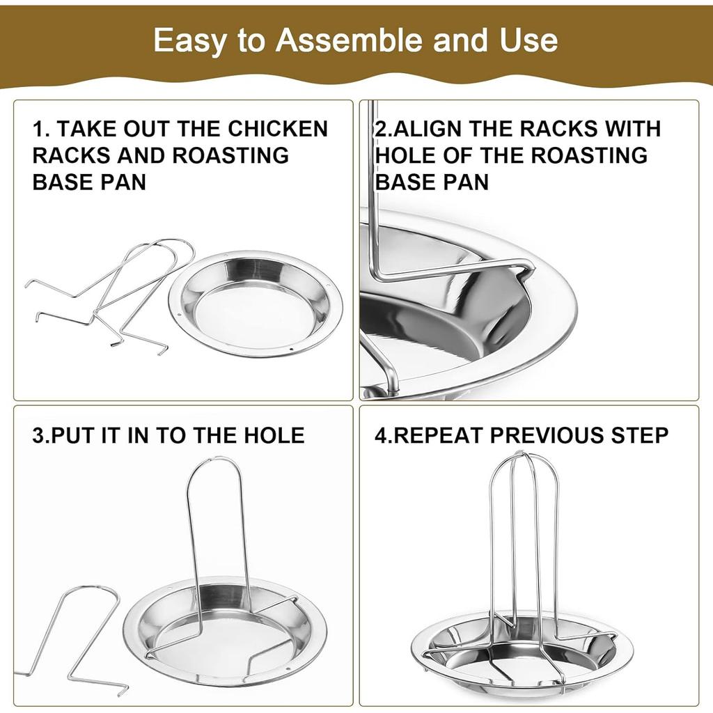 silver Stainless Steel Chicken Roaster with Oil Tray, Turkey Roaster Stand, Vertical Chicken Roaster for Kitchen BBQ, Stainless Steel BBQ Chicken
