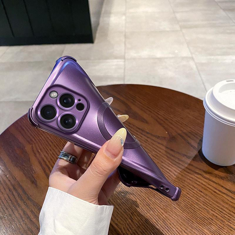 Applicable To IPhone 16 Metal Paint Magnetic Suction Mobile Phone Case Four Corners Anti Fall Apple 15 ProMax Airbag Protective Case 14
