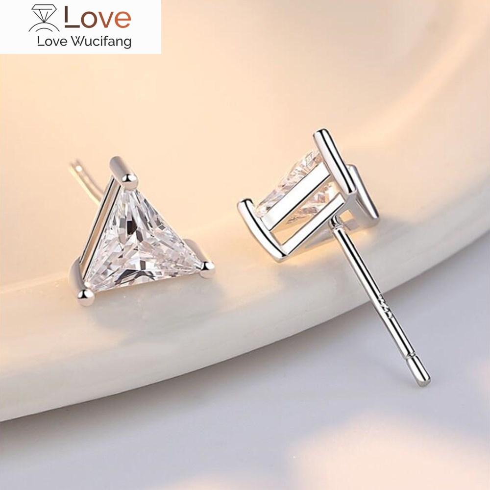 925 Sterling Silver Stud Earrings High Quality Woman Fashion Jewelry Retro Simple Triangle Crystal Zircon Earrings