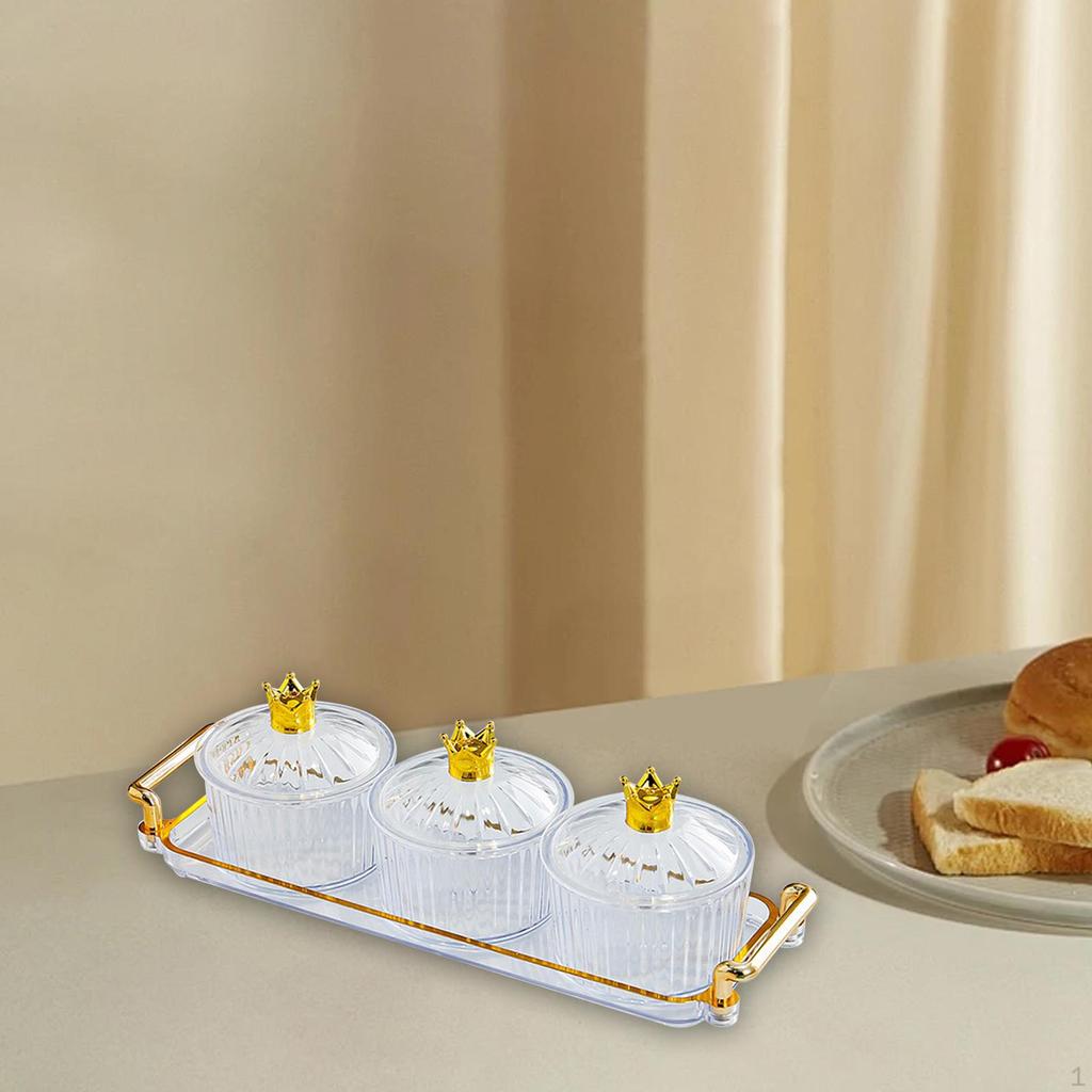 Dried Fruit Plate Appetizer Serving Tray 3 Grid with Lid Covered Candy Jar Seasoning Organizer for