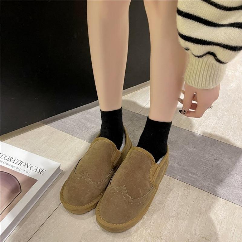 Large Size Autumn and Winter New Velvet Thickened Cotton Shoes for Women's Winter New One-pedal Snow Boots for Women