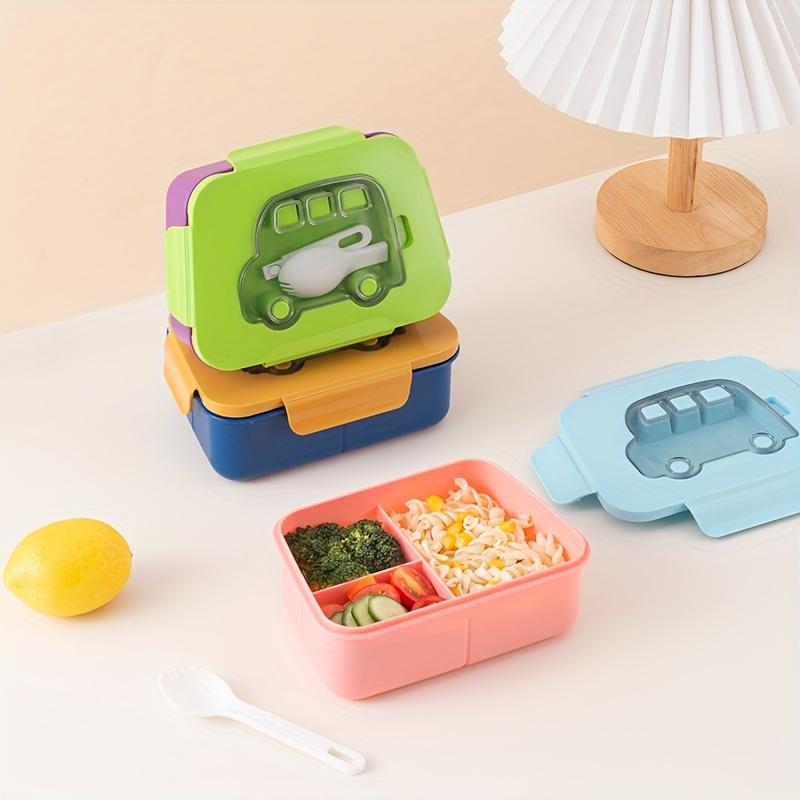 Colorful Youngsters' Lunch Box with Car Design - Leak-Proof, Durable Plastic, Microwave Safe,Food Storage Container for School