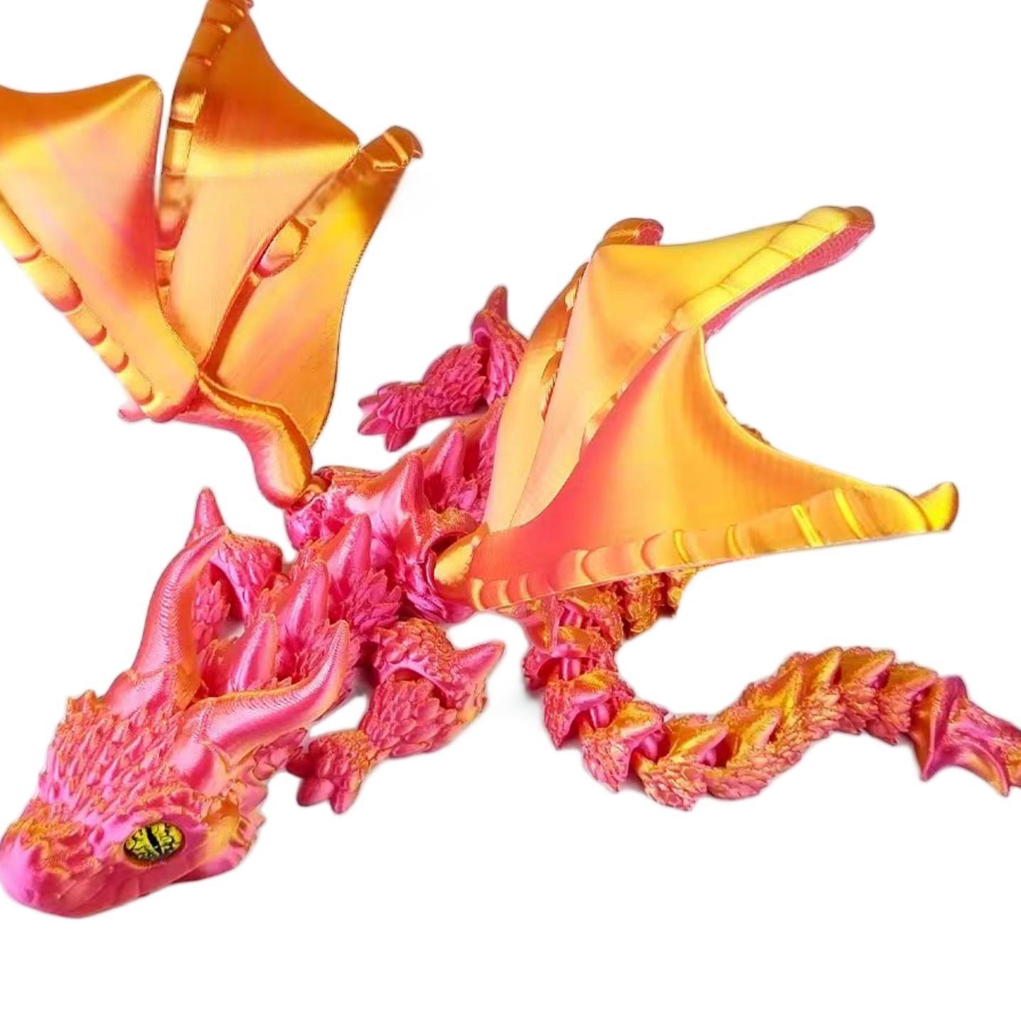 

3D Printed Dragon Figurine Winged Design Multi-Jointed Movable Winged Carriage Dragon Plaything Ornament Workspace Desktop Decoration Kids Plaything