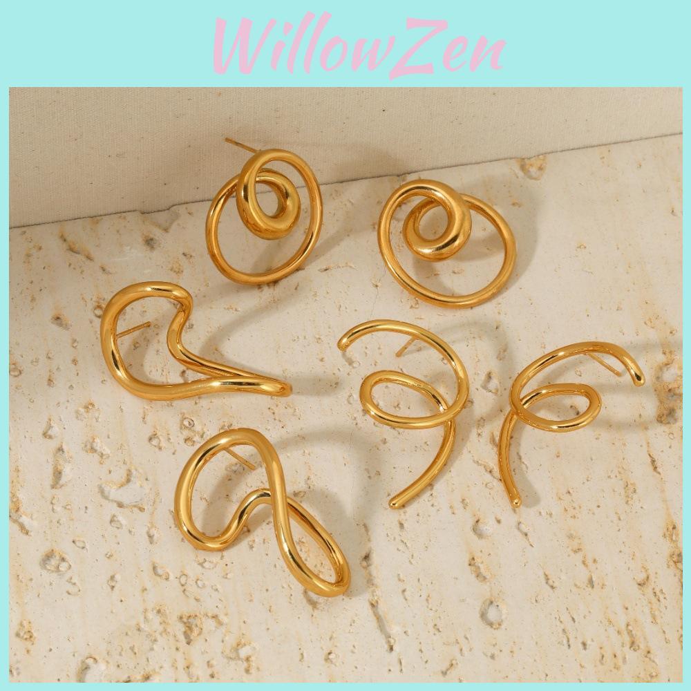 Minimalist Stainless Steel Geometric Earrings With Irregular Lines For Women Fashion Accessories
