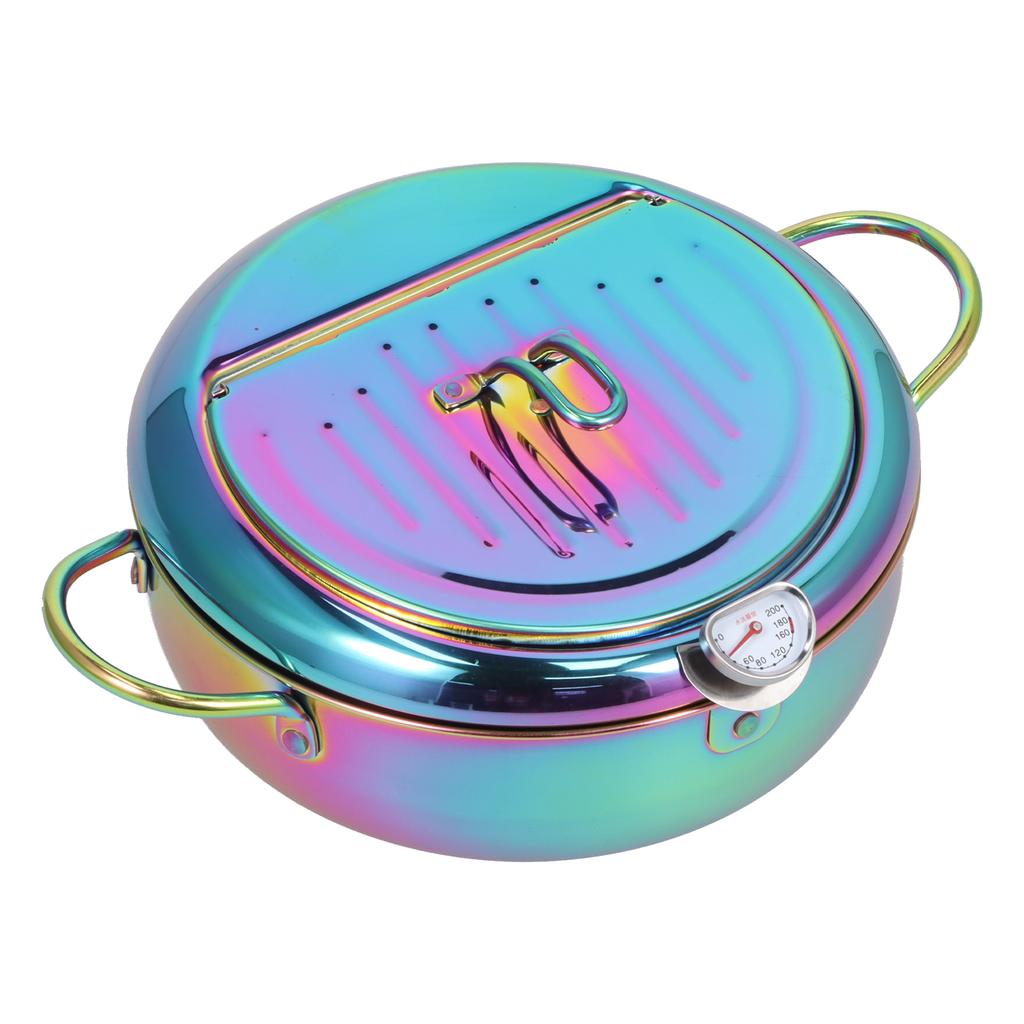 Stainless Steel Fryer with Thermometer 3.2L Non Stick   Frying Pot Kitchen Cookware Accessory