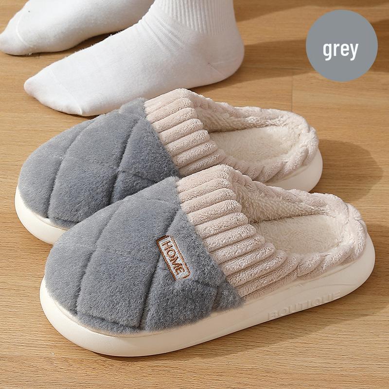 Home Warm Cotton Slippers, Non-Slip Thick Sole, Indoor Winter Shoes for Men & Women