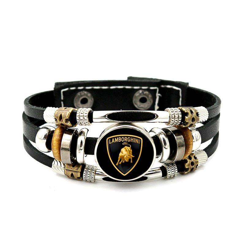 

New High-end Car Logo Bracelet Wristband Leather Wrist Bands Men Women Gifts For Lamborghini Urus Huracan Aventador Premium
