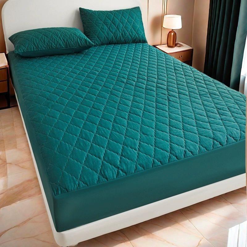 Waterproof Fitted Bed Sheet with 360 Elastic Band Quilted Mattress Protector Cover for Single Double King Queen Size Bedsheet